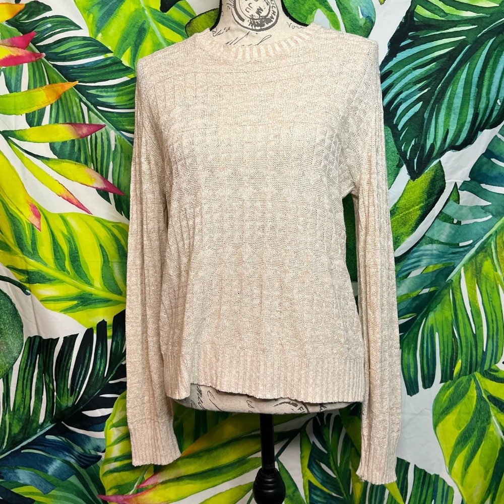 Vintage It’s Pure Gould Beige Sand Casual Semi Sheer Office Spring Fall Sweater